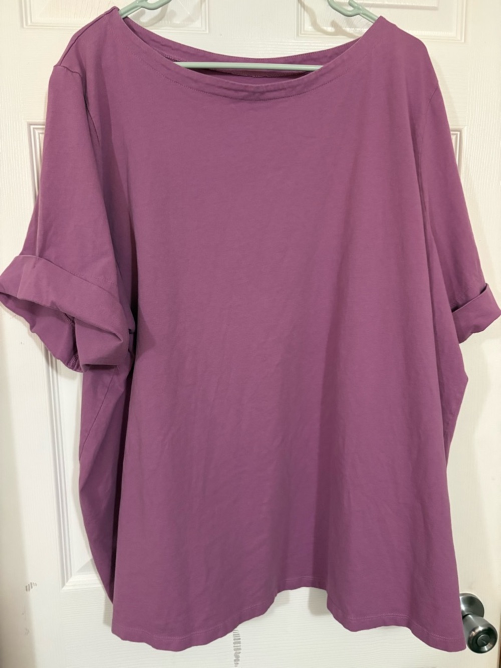 Woman Within orchid colored tee 3x 30/32 round neck SS cuffed sleeve